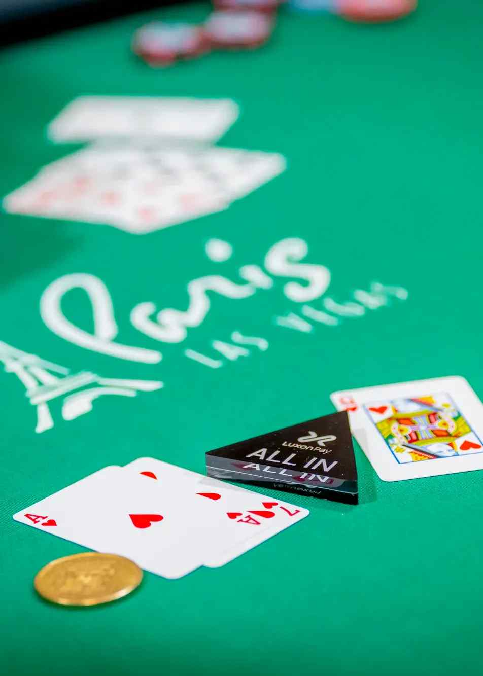 No-Limit Hold'em showdown on a table at Paris in las Vegas.
