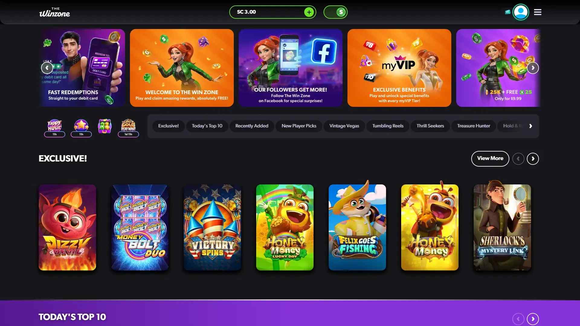 Winzone lobby