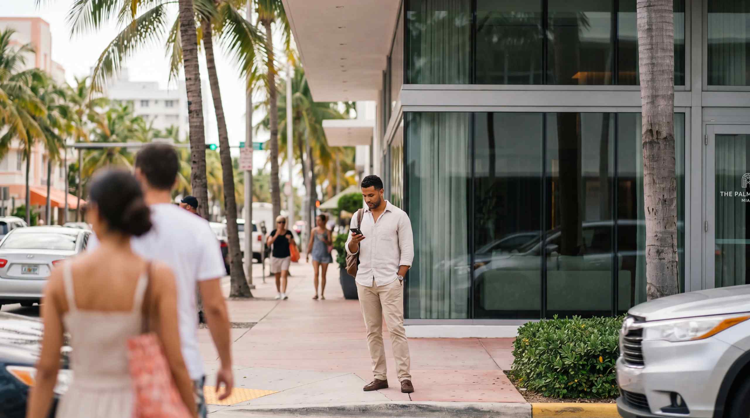 A man checking his phone in the tropics.