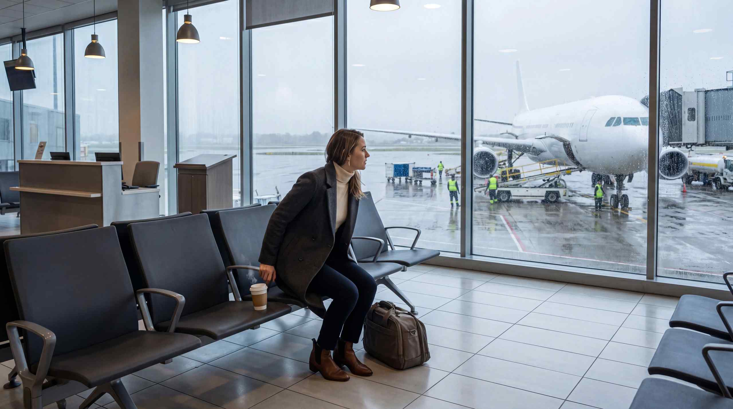 Someone waiting at the gate for their flight.