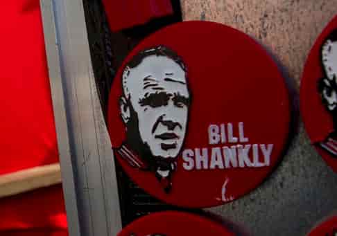 A pin of famous Liverpool manager Bill Shankly