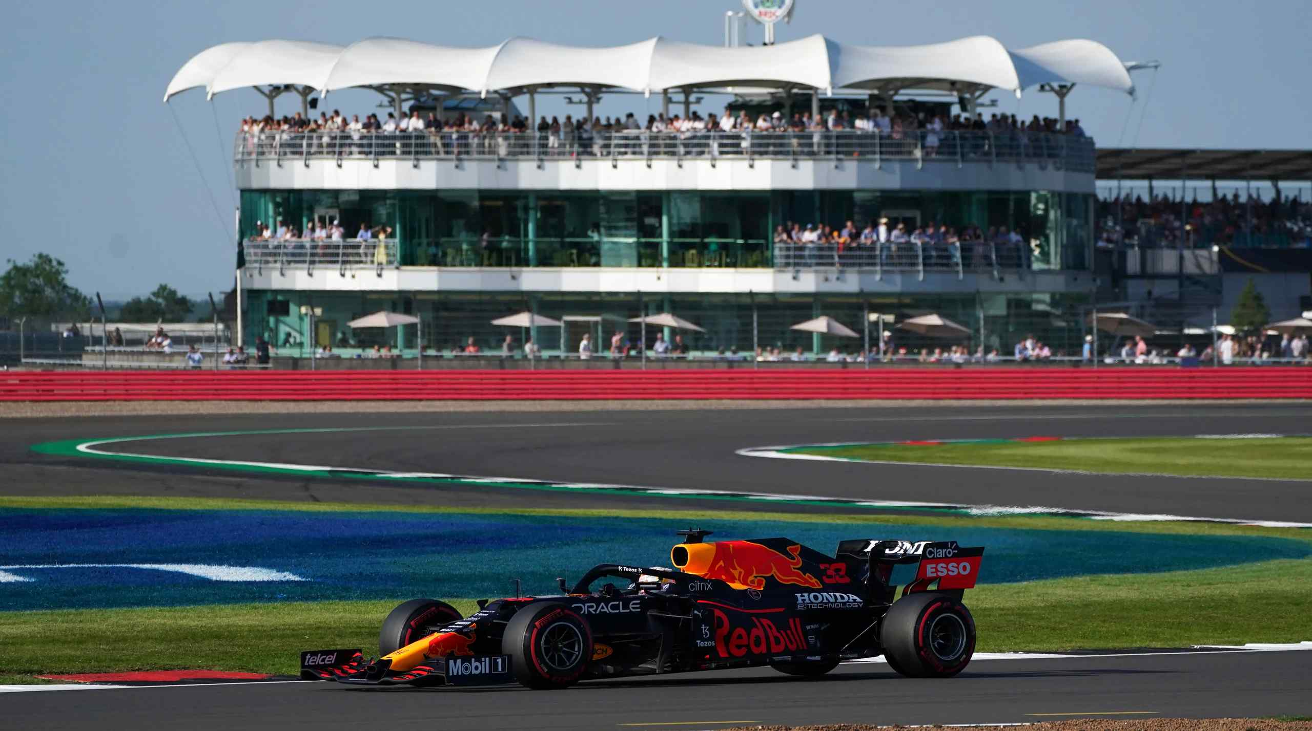 A race car navigating Silverstone