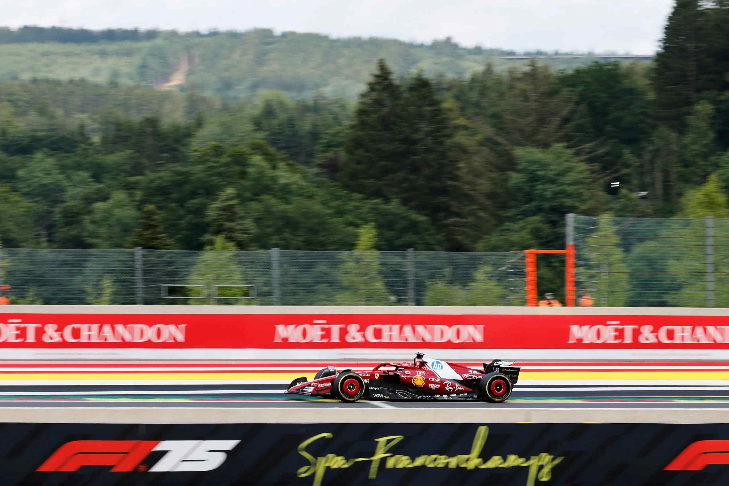 Charles Leclerc racing in Belgium
