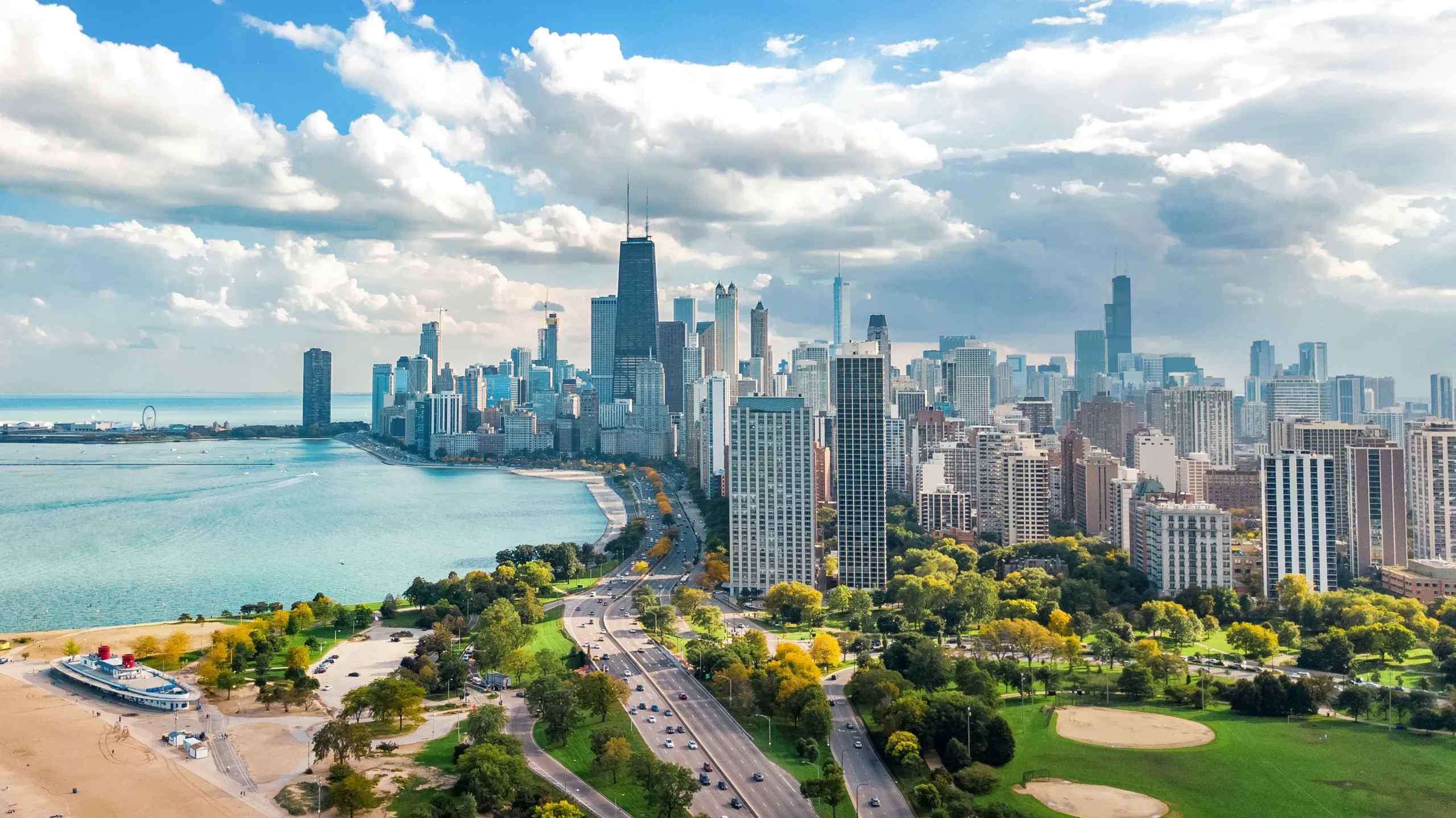 The Chicago skyline on a sunny day.