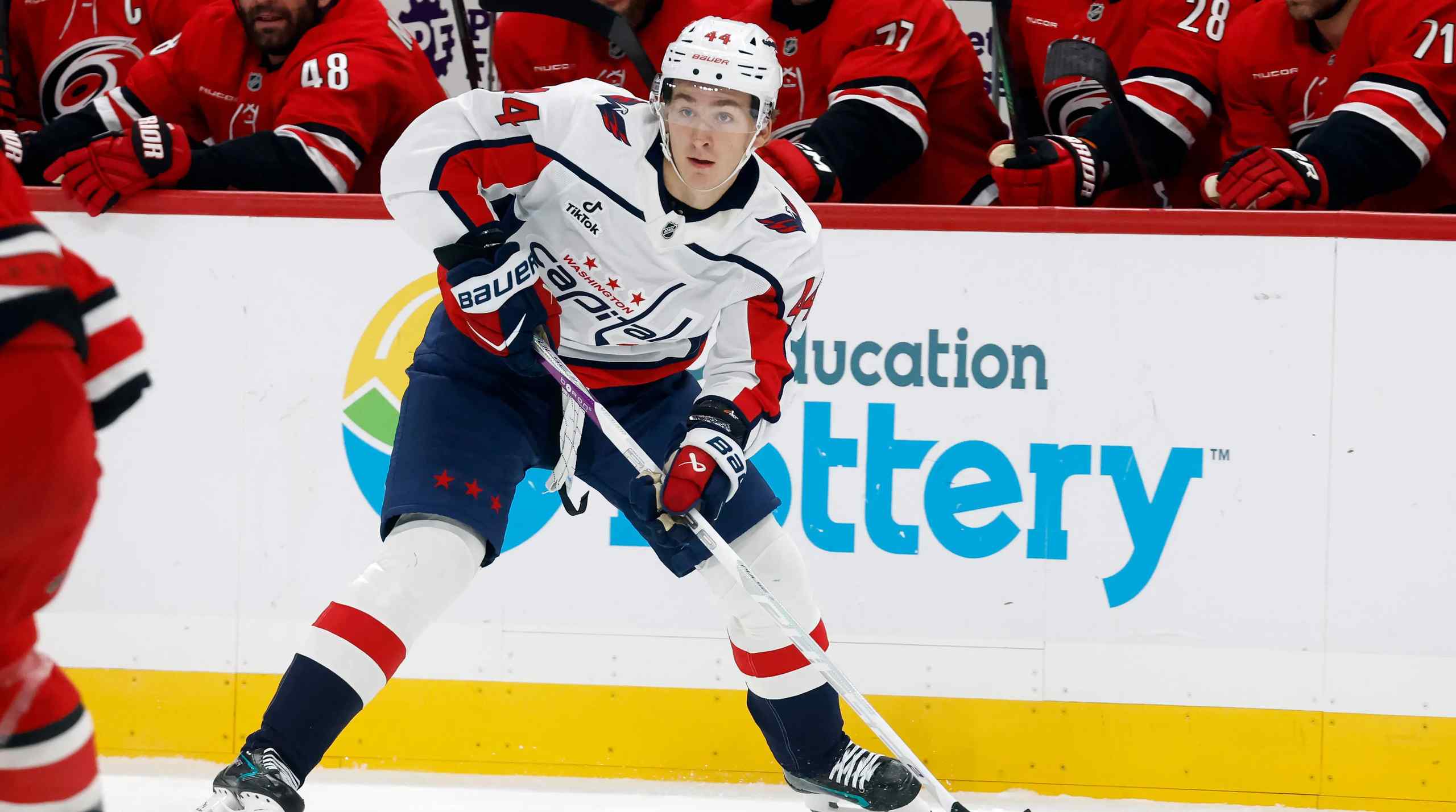 Cole Hutson playing for the Washington Capitals.