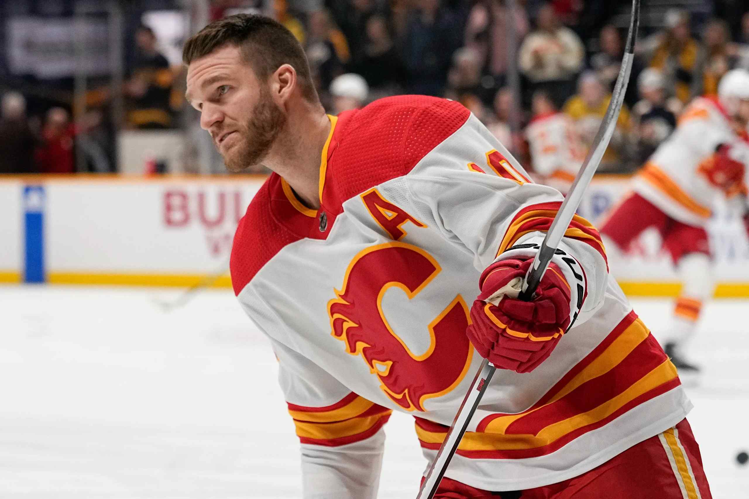 Jonathan Huberdeau playing for the Calgary Flames