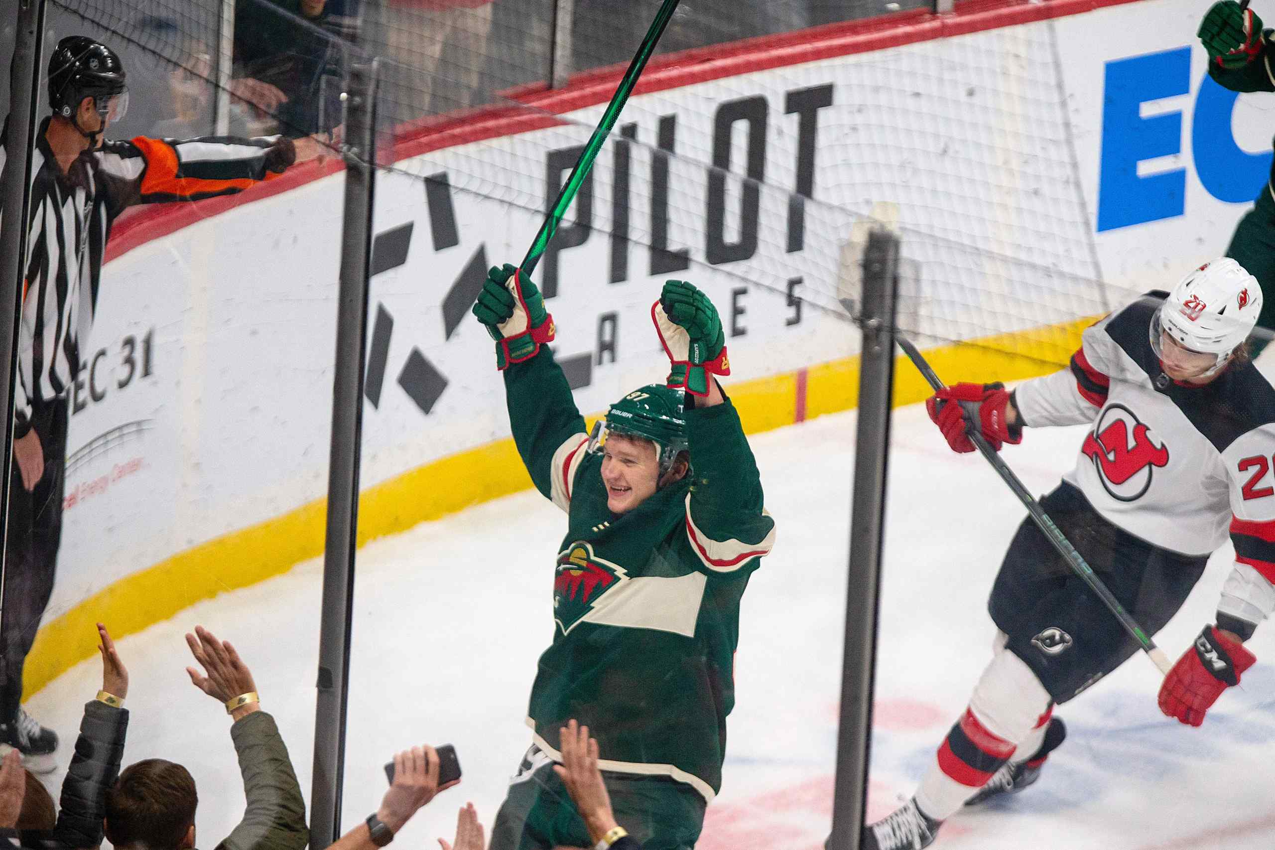 Kirill Kaprizov celebrates for the Minnesota 