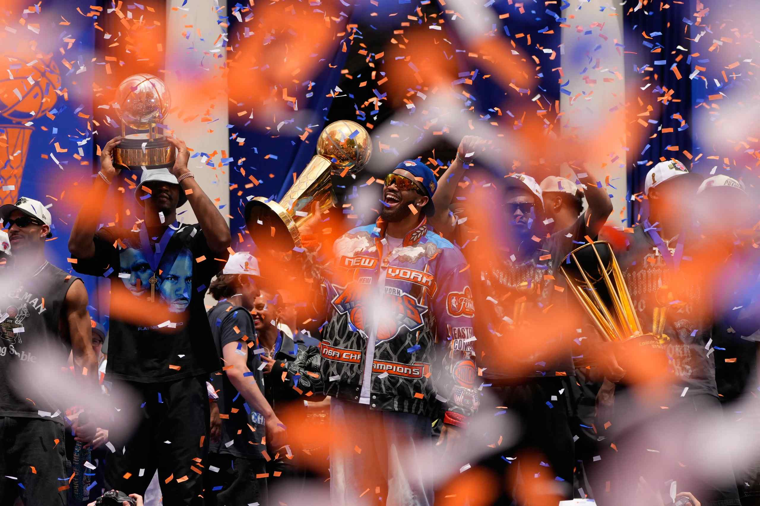 Karl-Anthony Towns celebrating the Knicks championship.