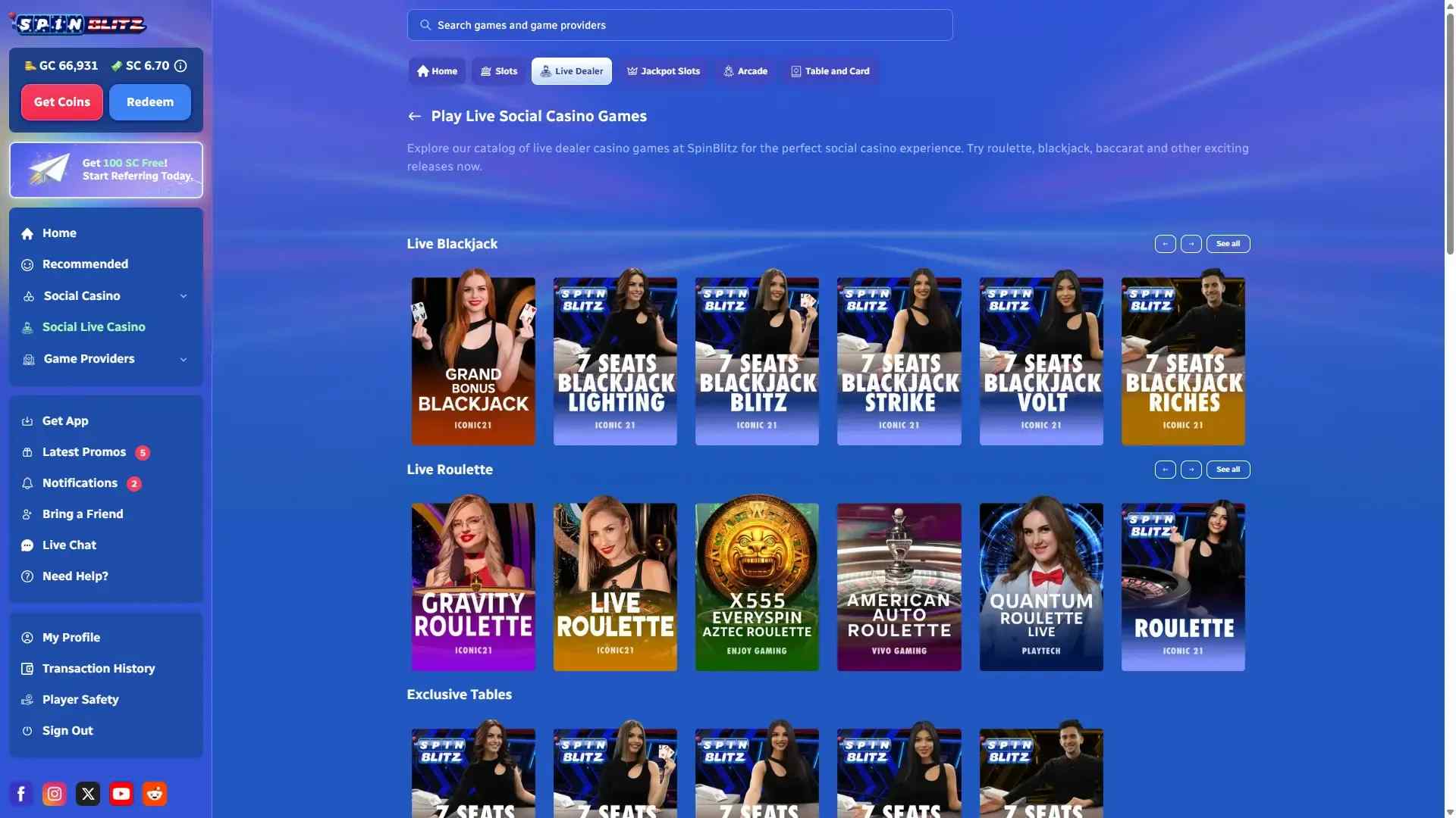 Live dealer lobby