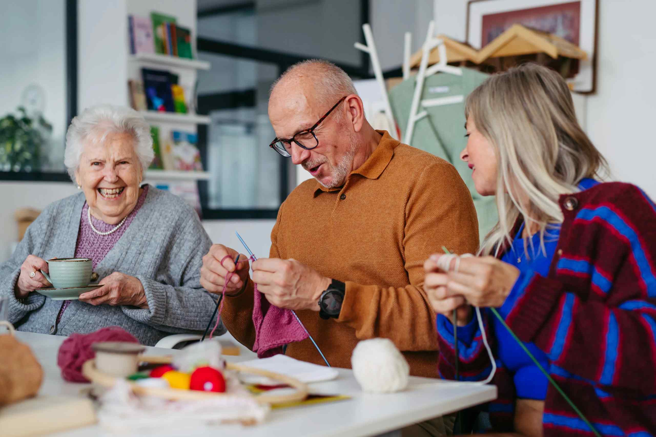 Senior citizens knitting
