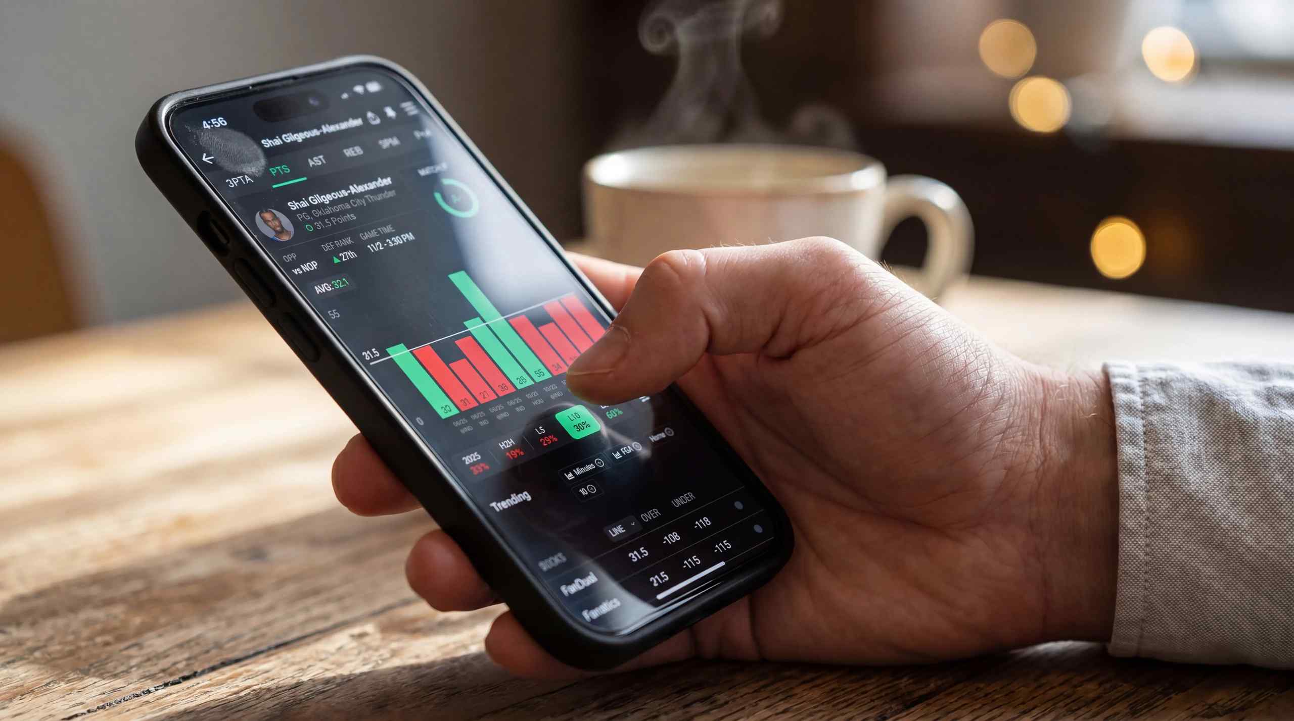 AI image of a person on their phone trying to make a bet.