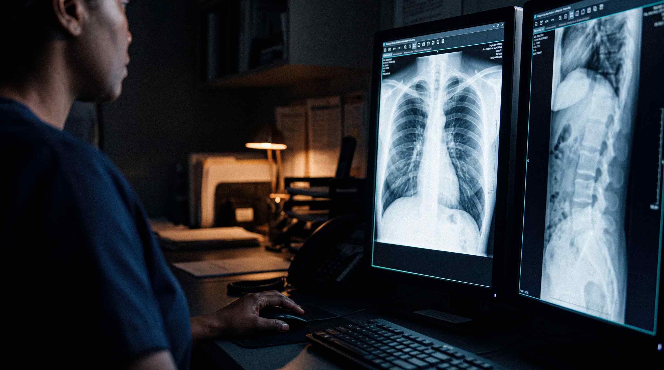 A doctor looking at an X-ray read out of a smoker