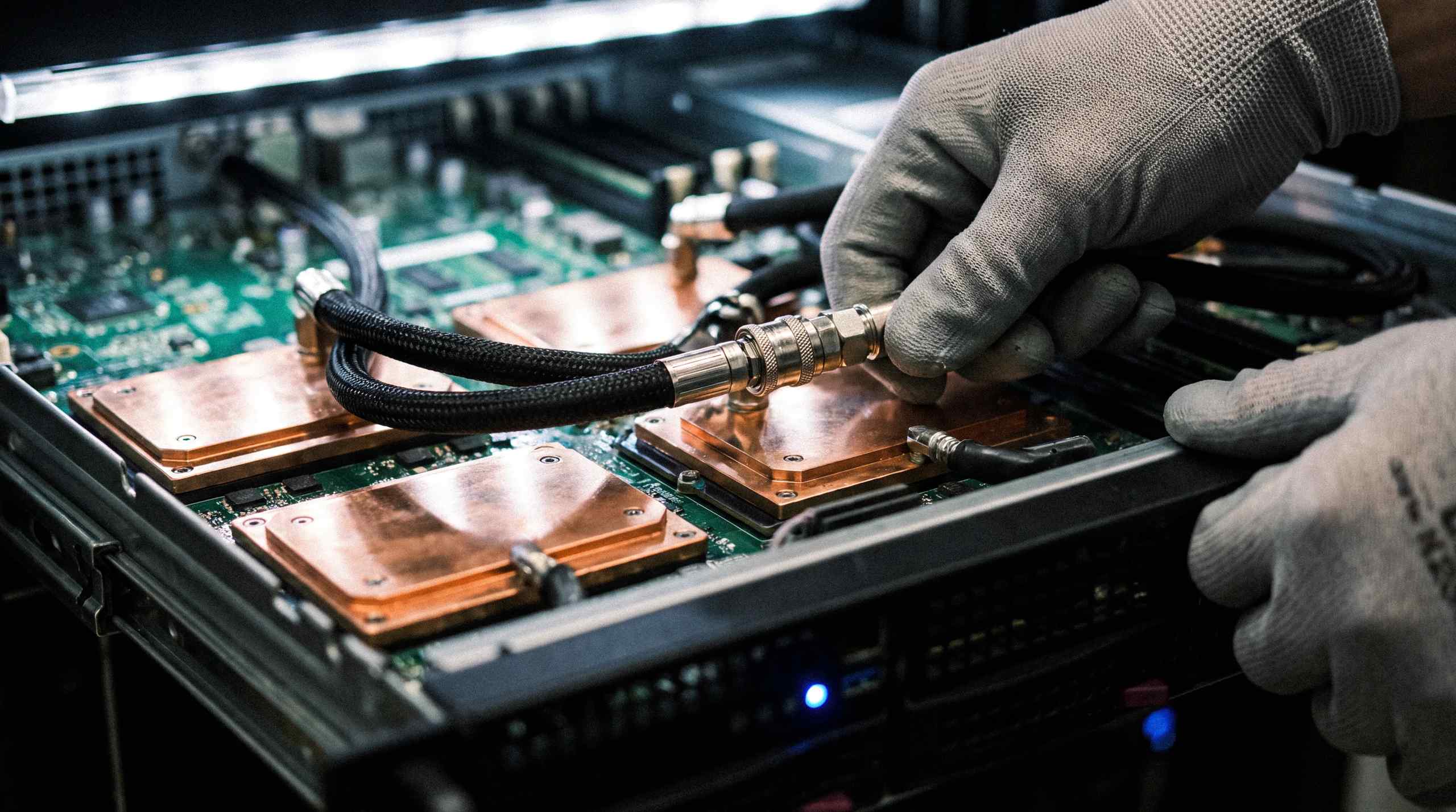 Connecting a server with cables.