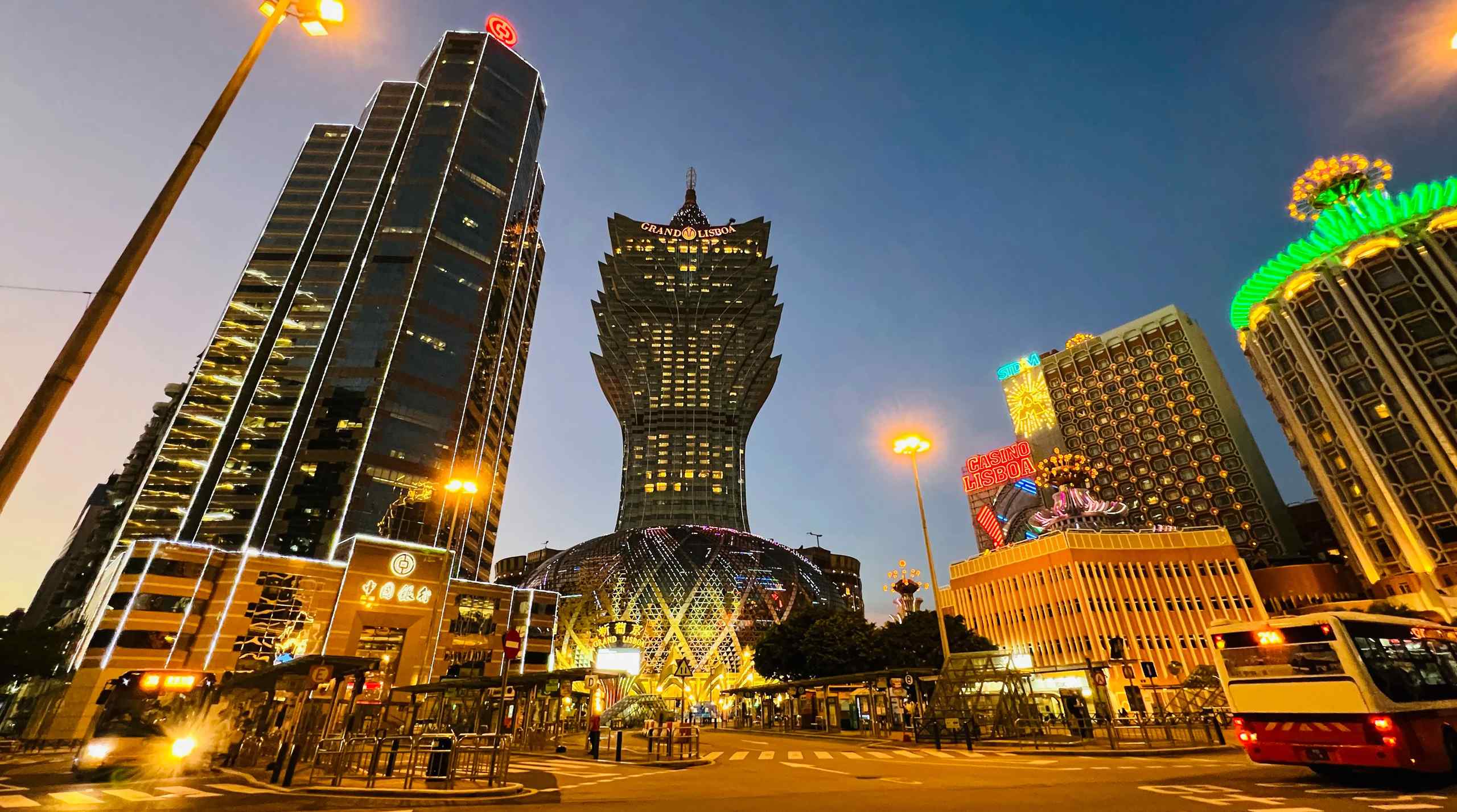 A look at the Grand Lisboa in Macau at night.