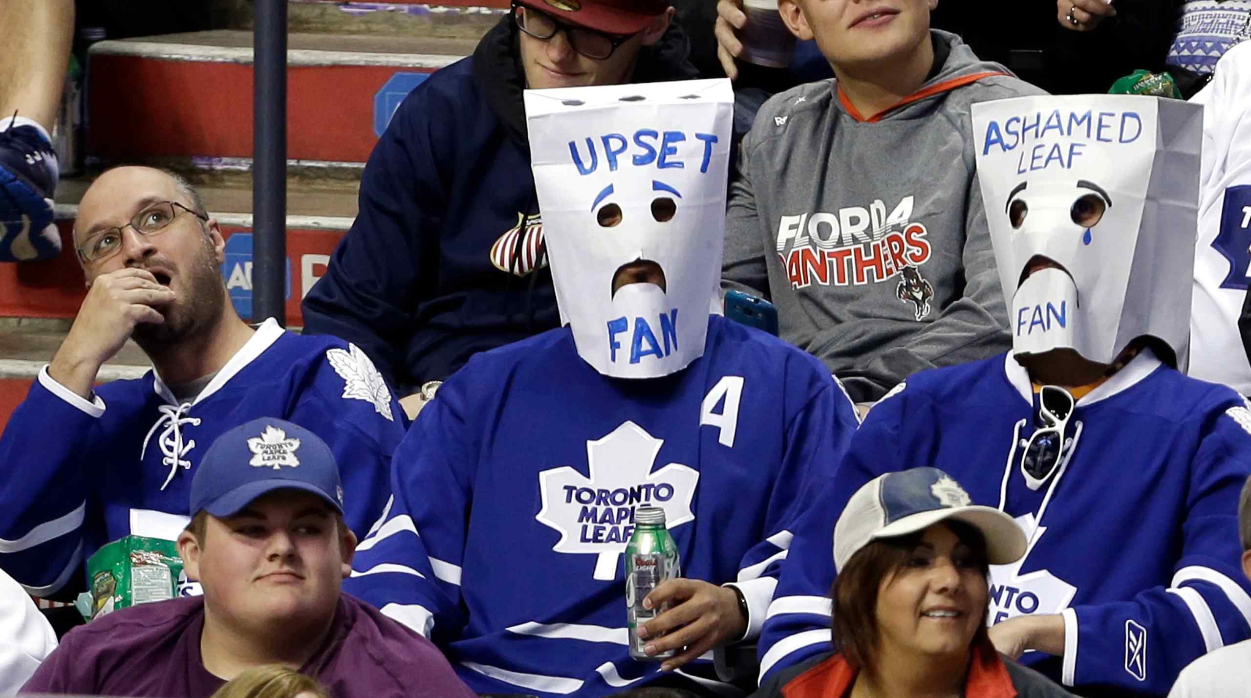 An upset fan an a Toronto Maple Leafs game.