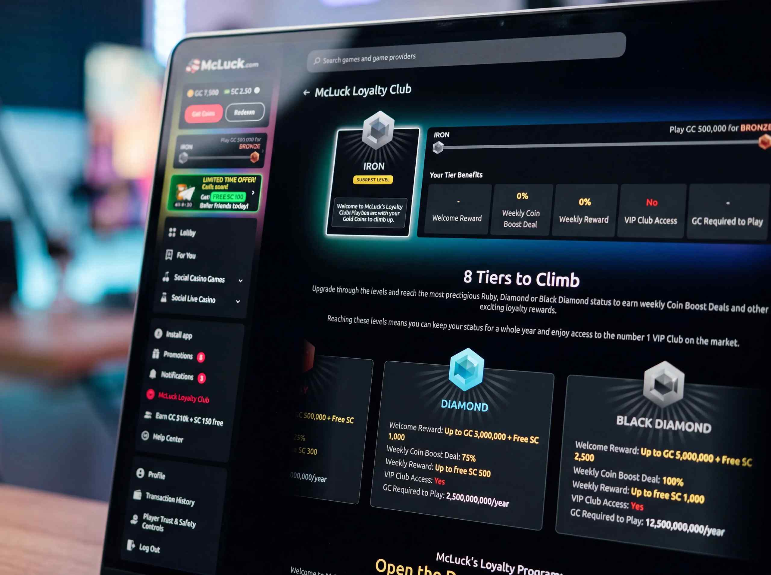 McLuck sweepstakes casino VIP program