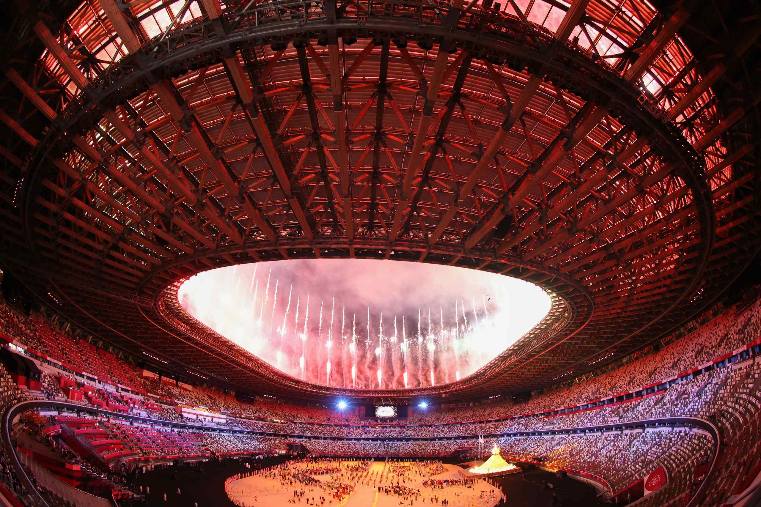 japanese stadium with fireworks