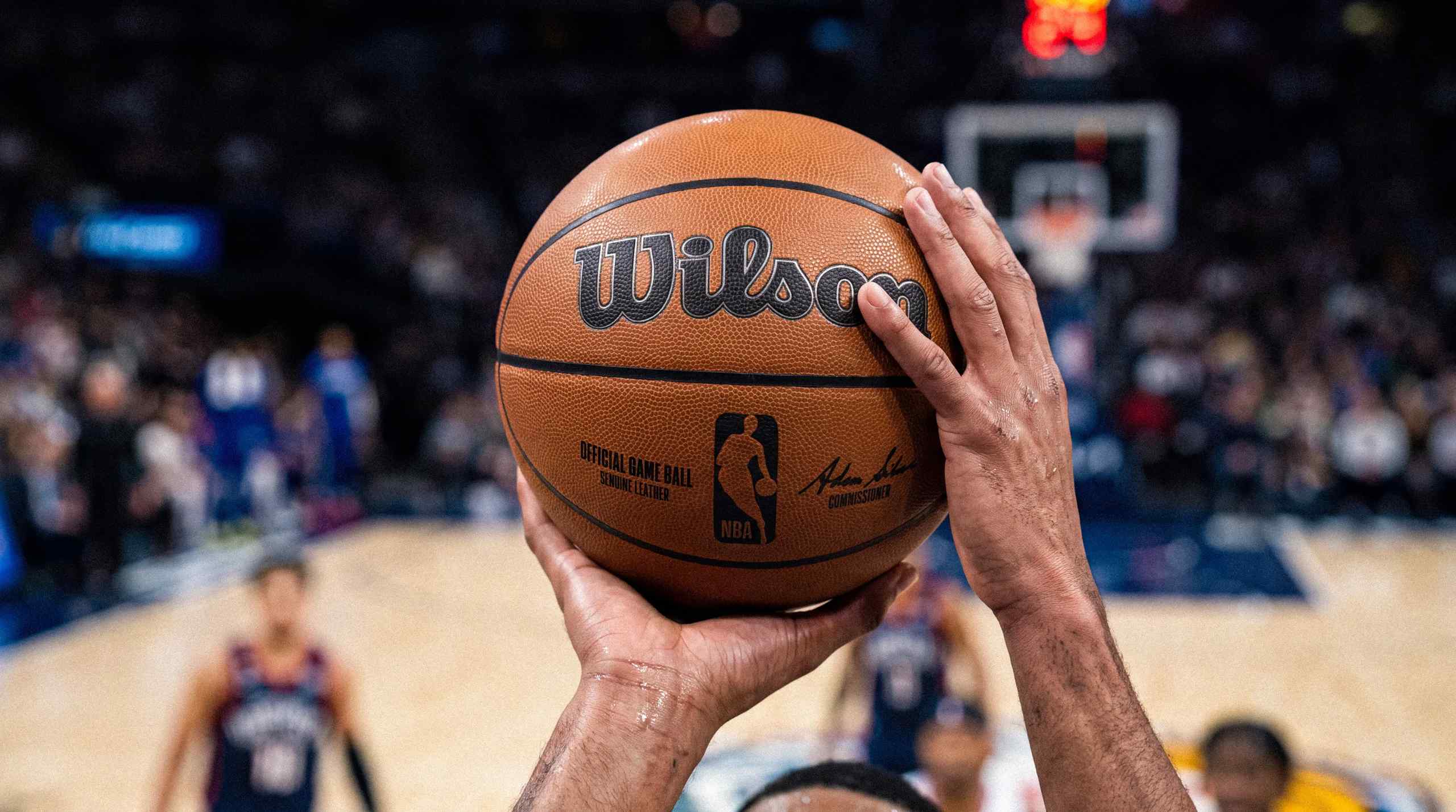 A close up on a Wilson basketball