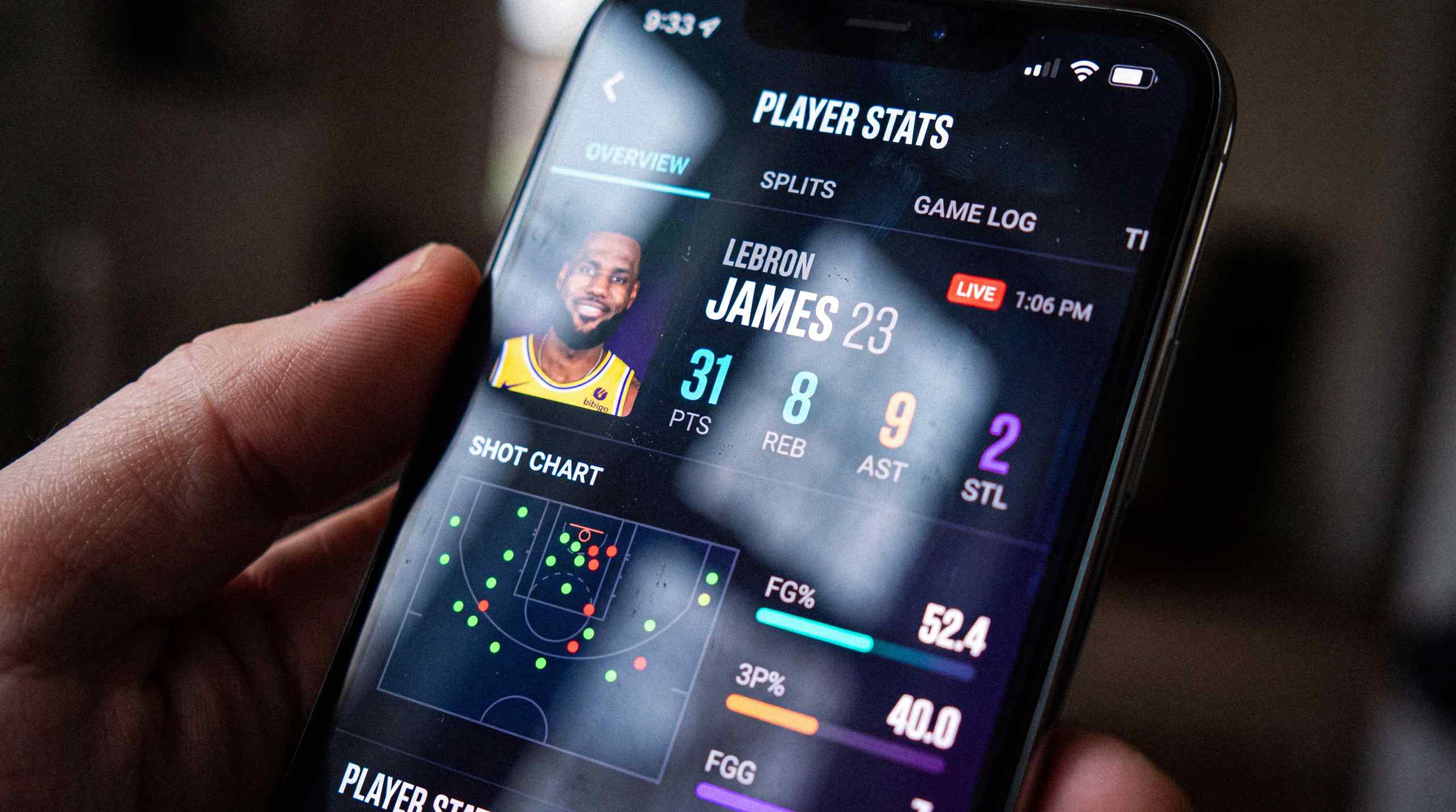 LeBron James analytics on a mobile device.