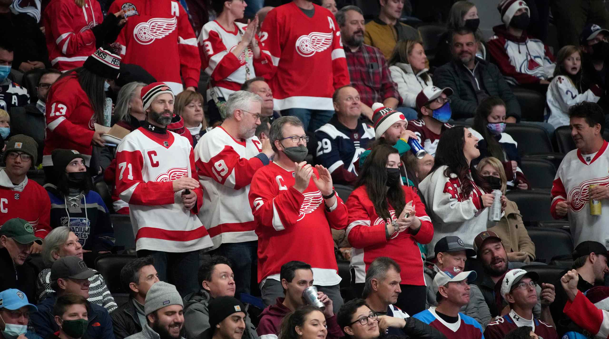 Detroit Red Wings fans in the stands.
