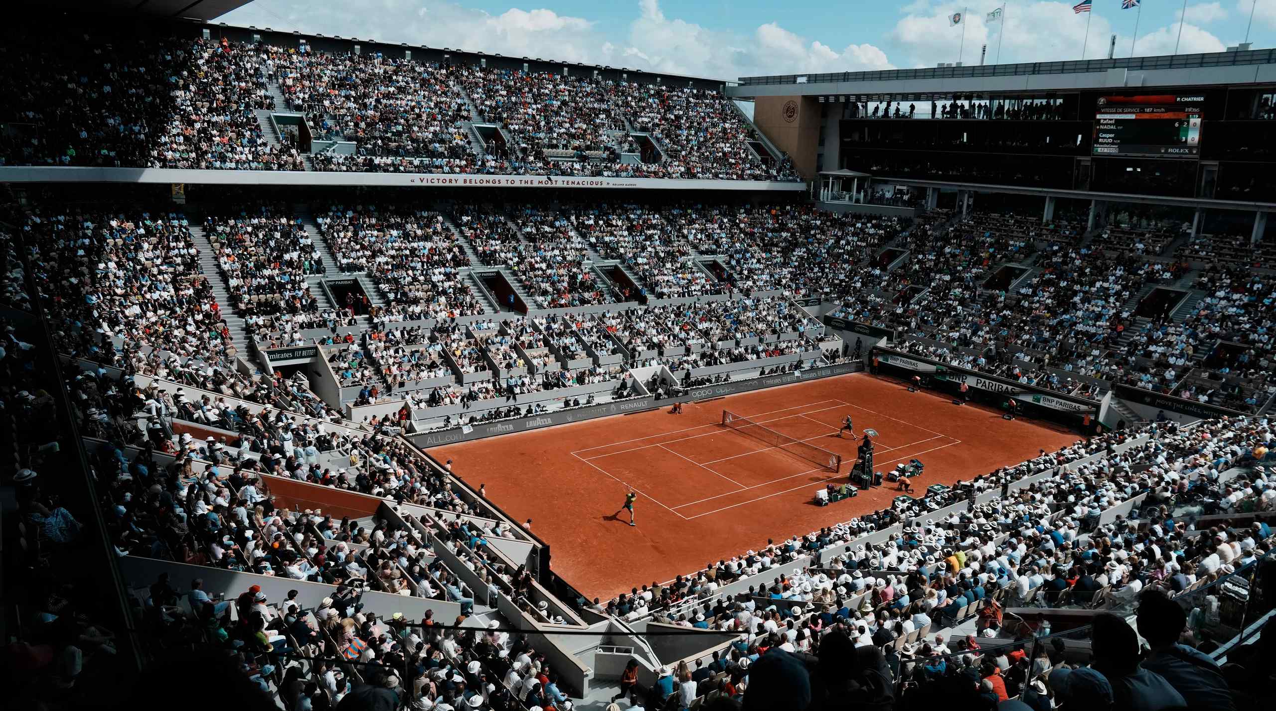 A view from the stands of the legendary Roland-Garros or French Open.