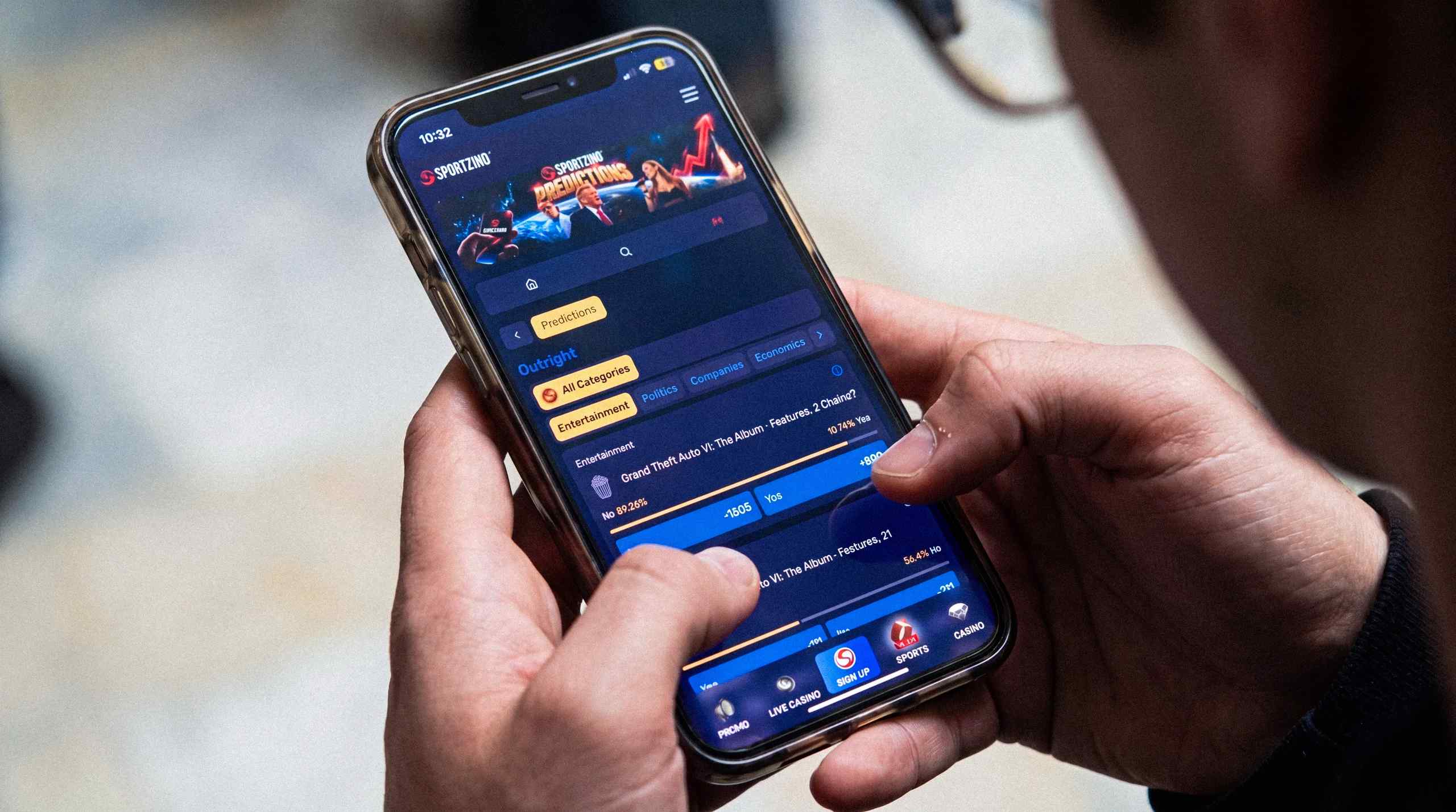 Sportzino running on a mobile device.
