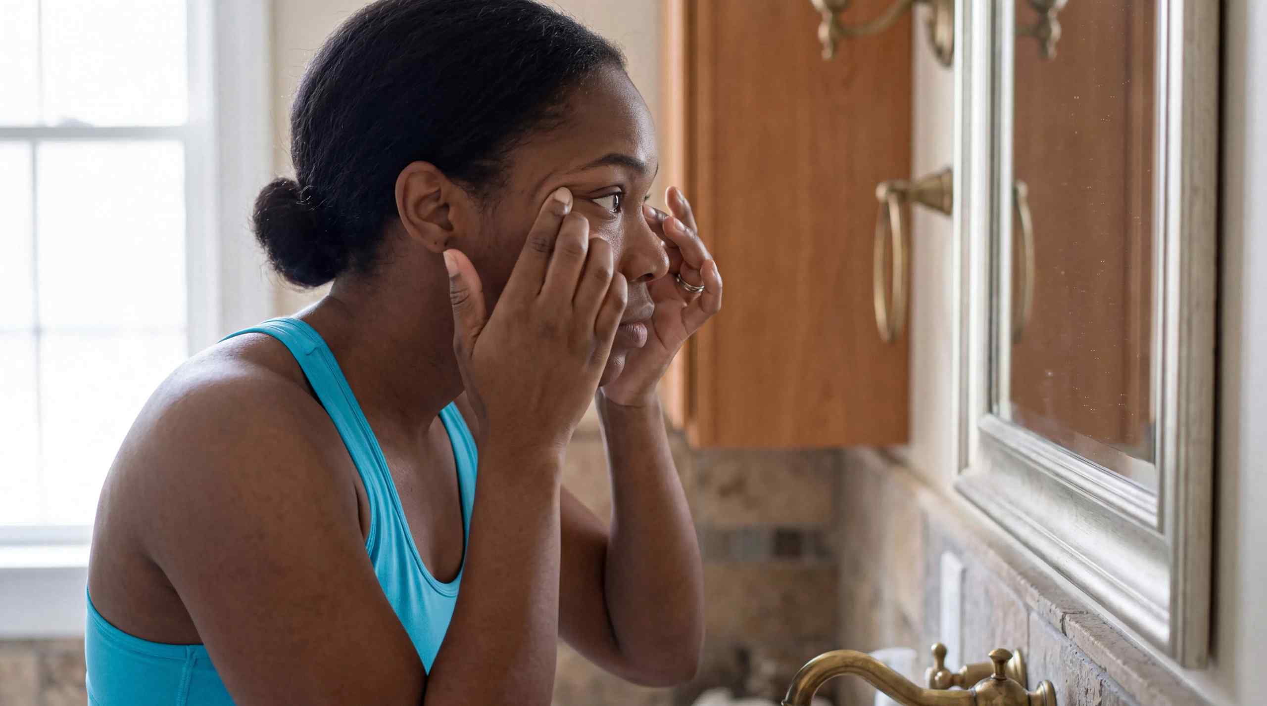 woman looking in mirror