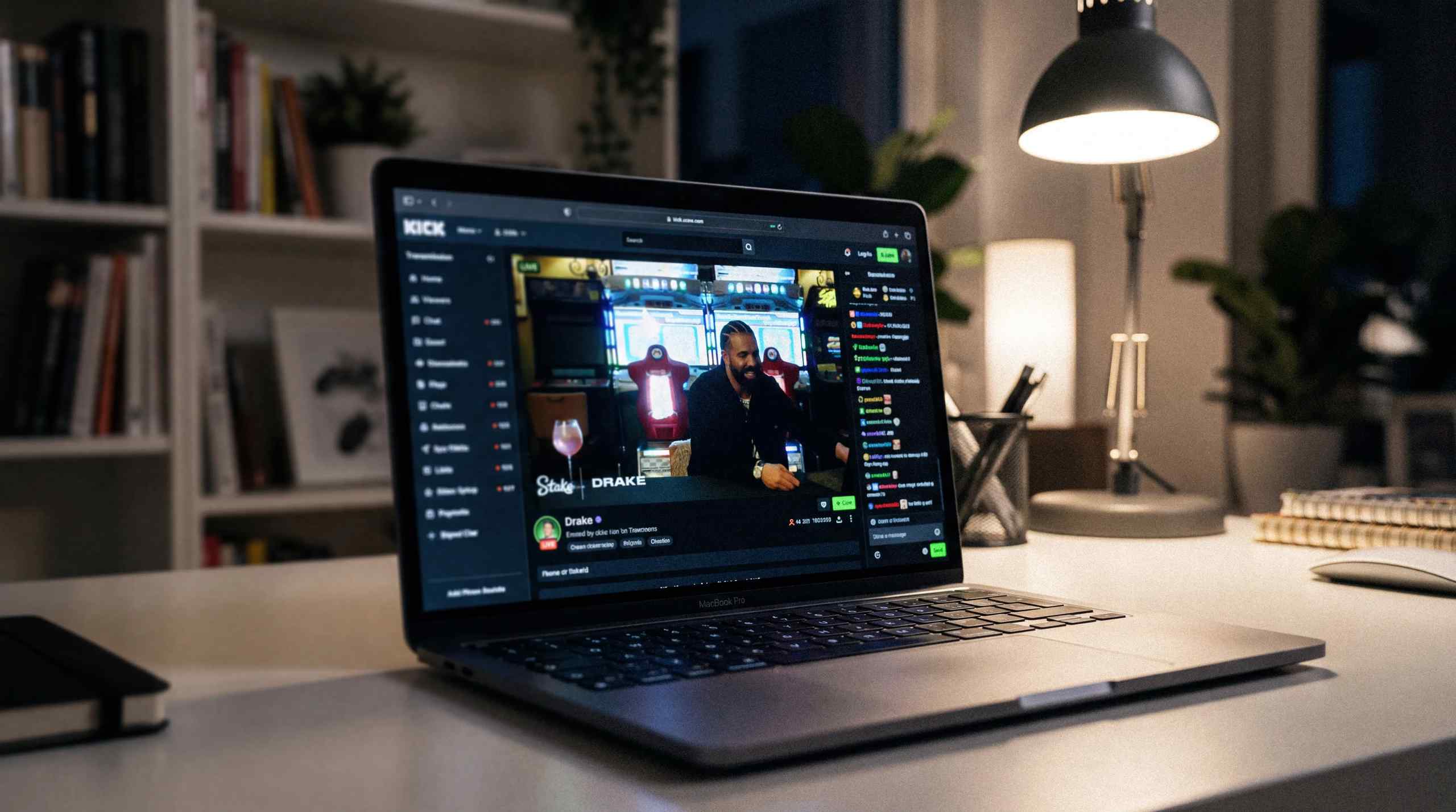 Streaming site Kick on a laptop.