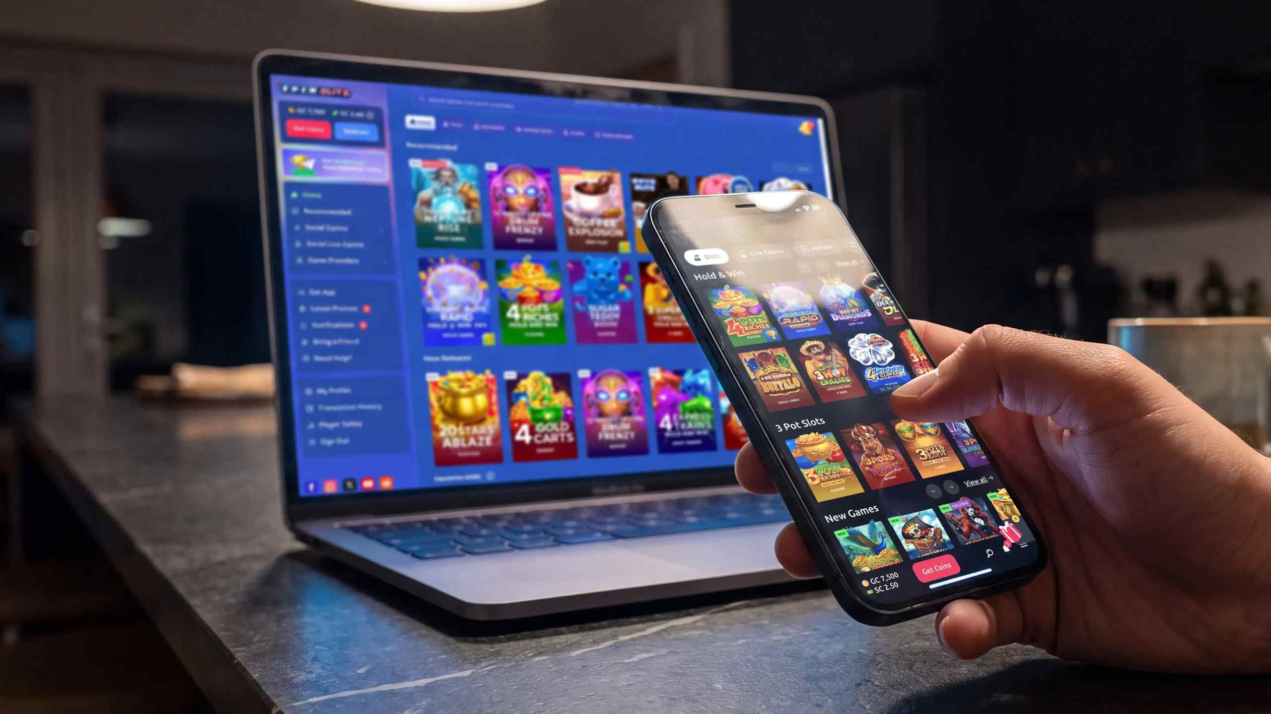 phone and laptop open to online casino
