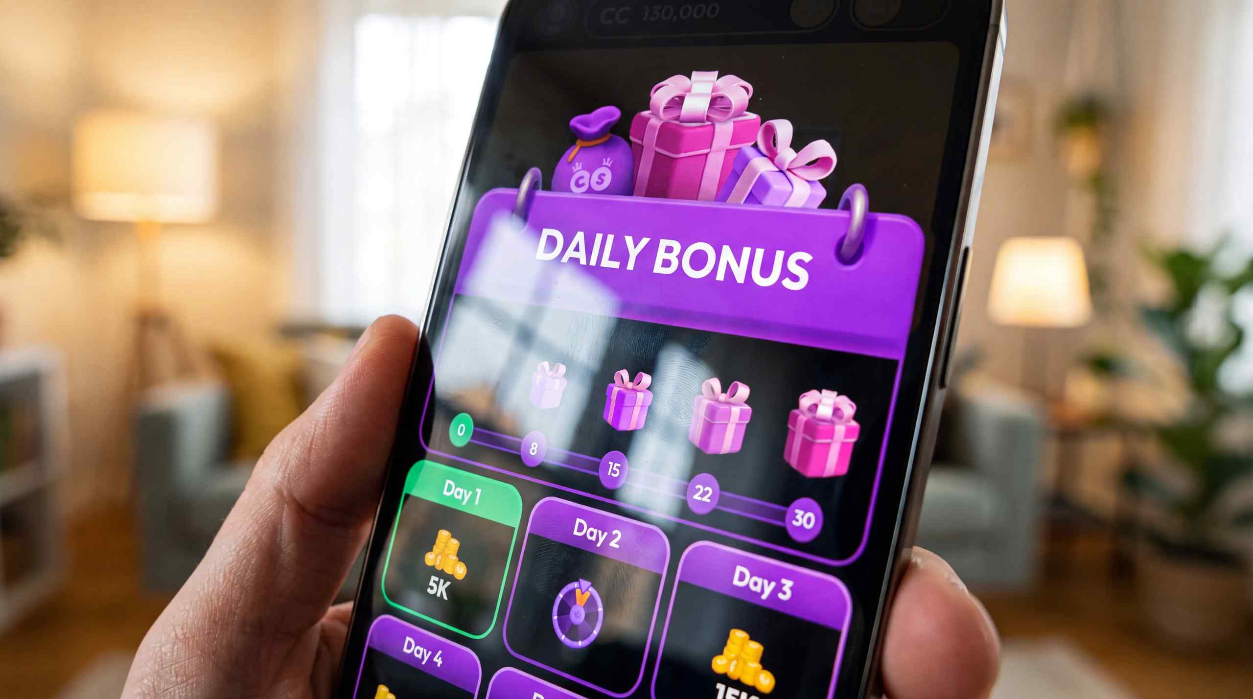 daily bonus on phone screen