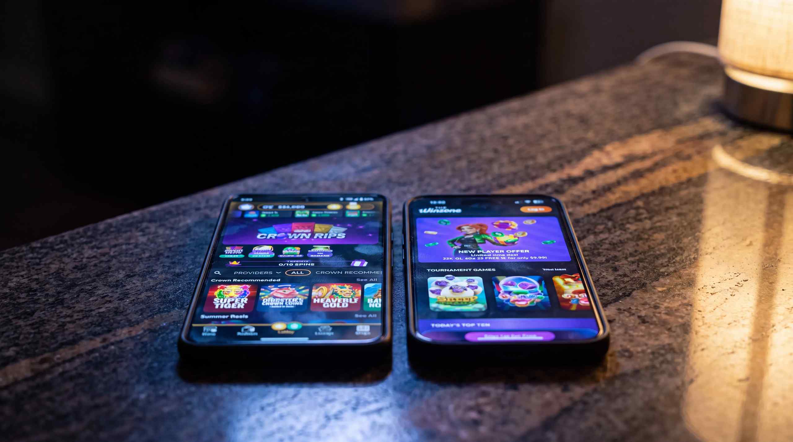 cell phones with casino apps side by side