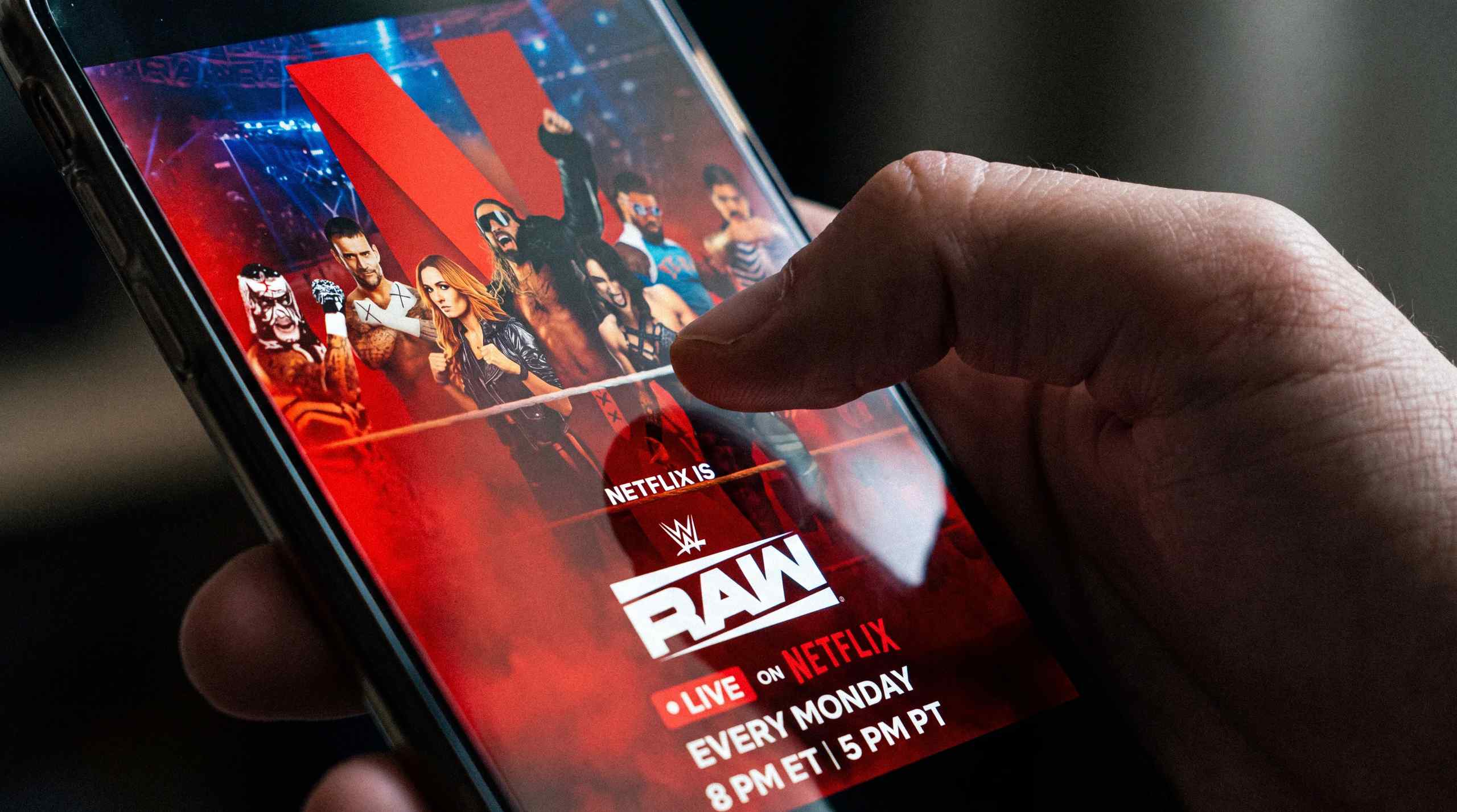 WWE Raw on Netflix on a mobile device.