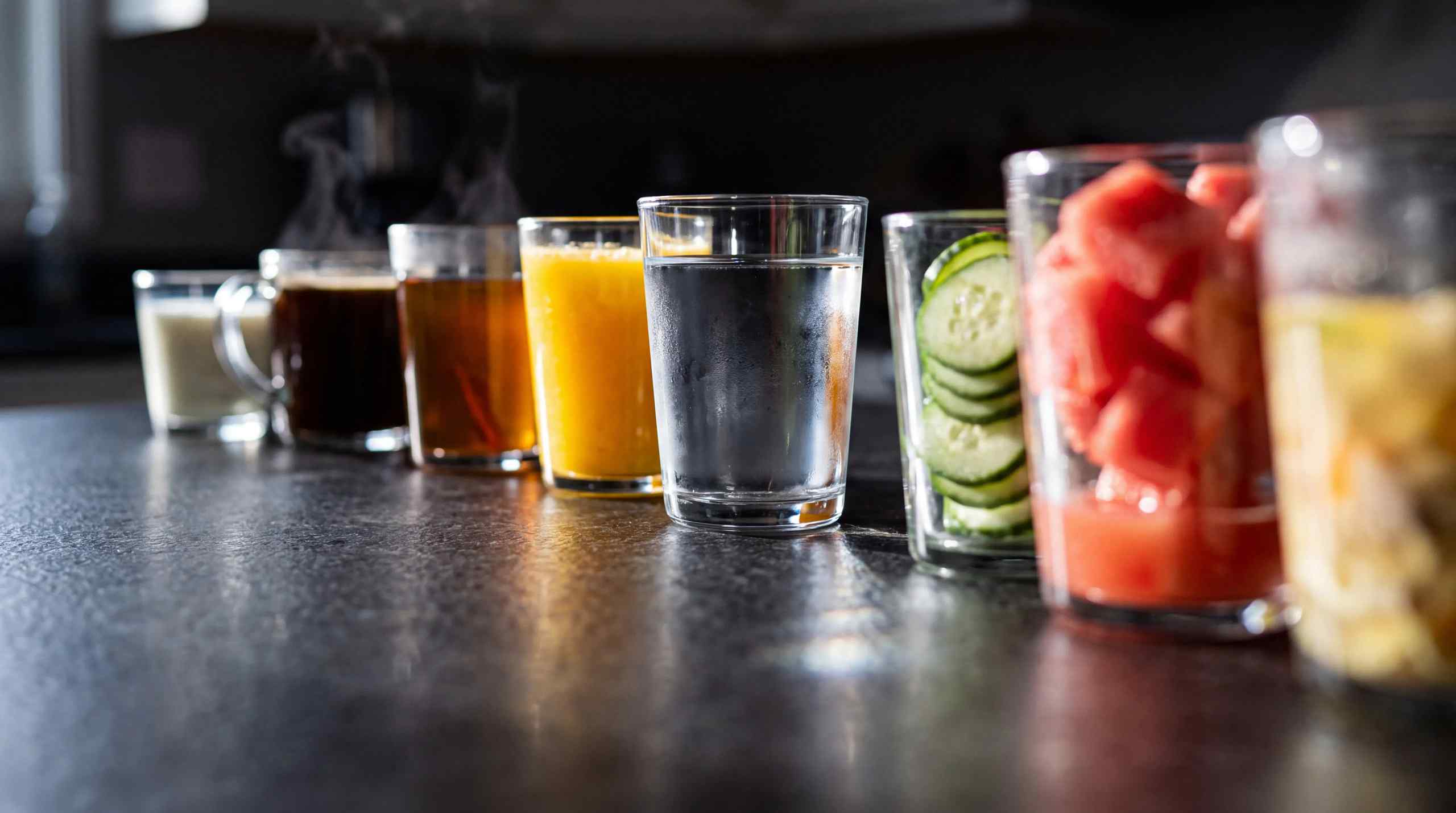 glasses of different drinks