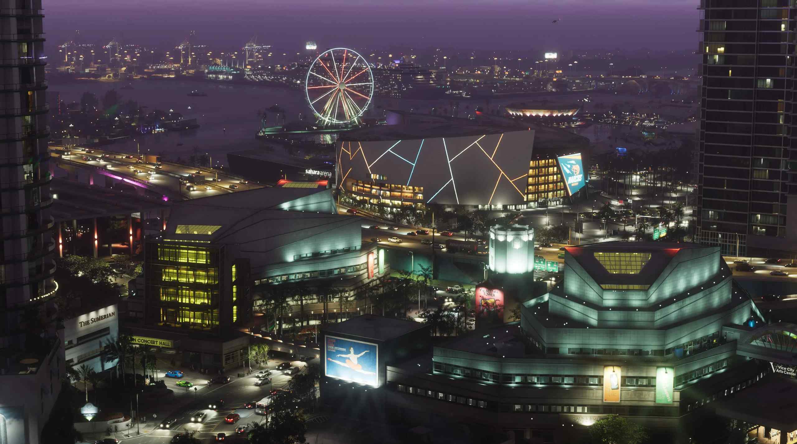 An arial view of GTA VI's in-game world.