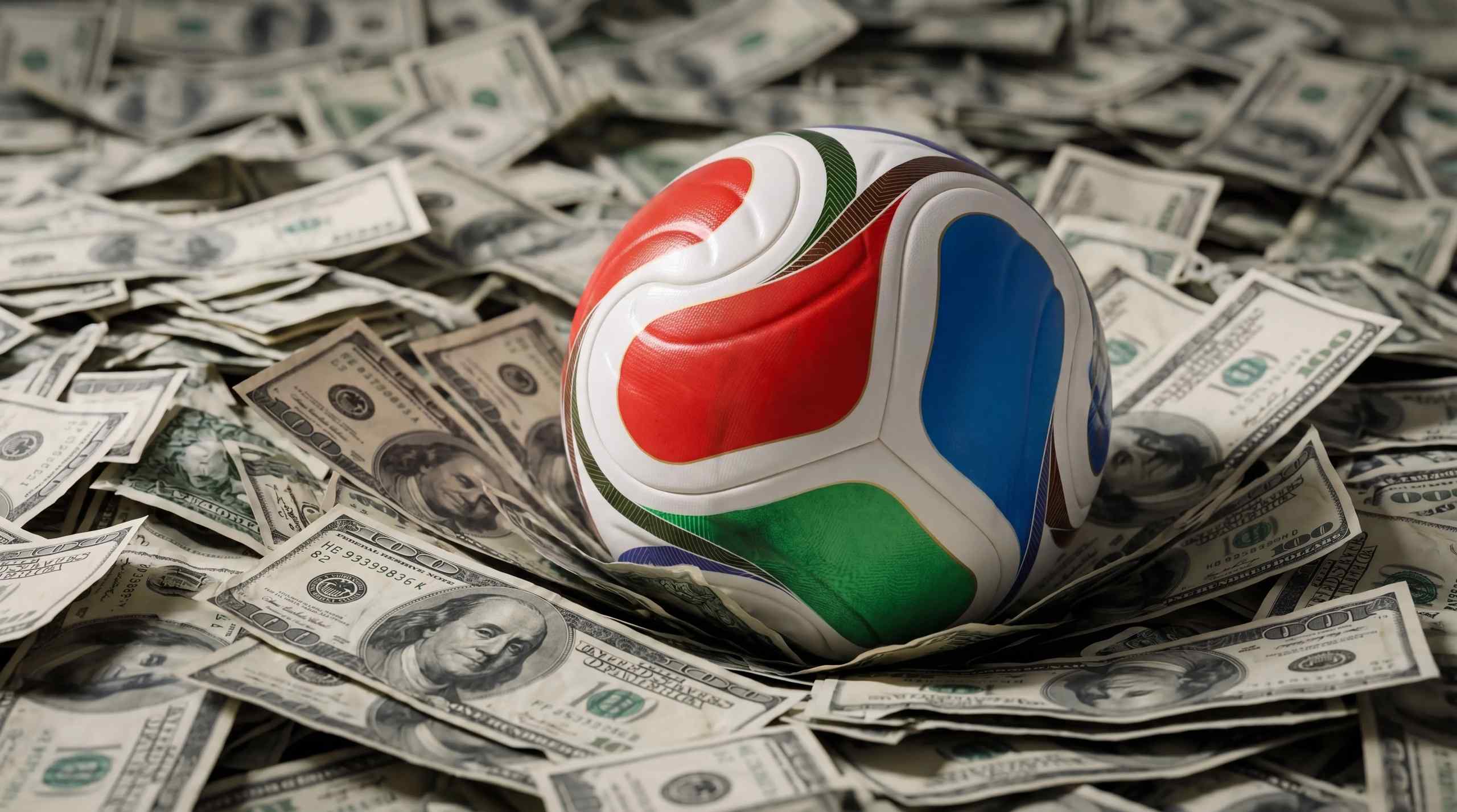 world cup ball laying on cash