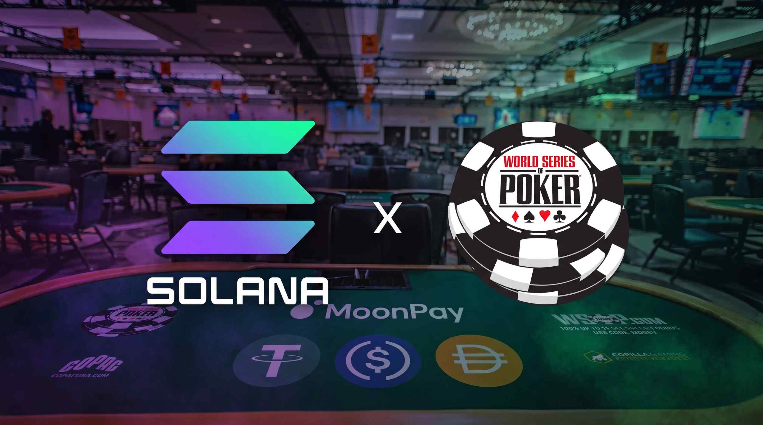 An advertisement for the partnership between Solana and the WSOP.